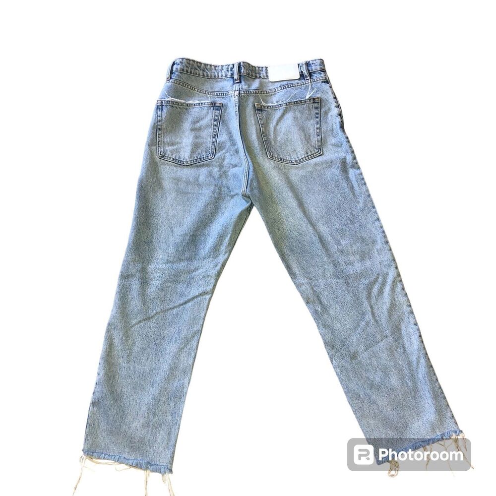 ZARA distressed light wash raw hem straight leg jeans 4 button women's size 10 - Picture 3 of 12
